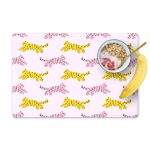 Geel - Roze - Katten - Wit Placemat vinyl groot 368 -zzzproduct_Kitchenyeah-website