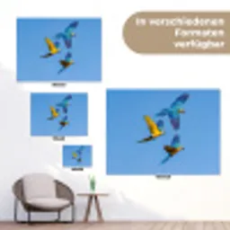 Papagaai - Vliegen - Blauw - Geel tuinposter los doek klein -Xsfeer9_DE