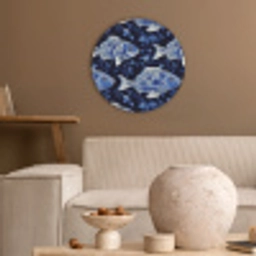Vissen - Bloemen - Blauw Akoestische PET Vilt - Rond klein 838 -sfeer1