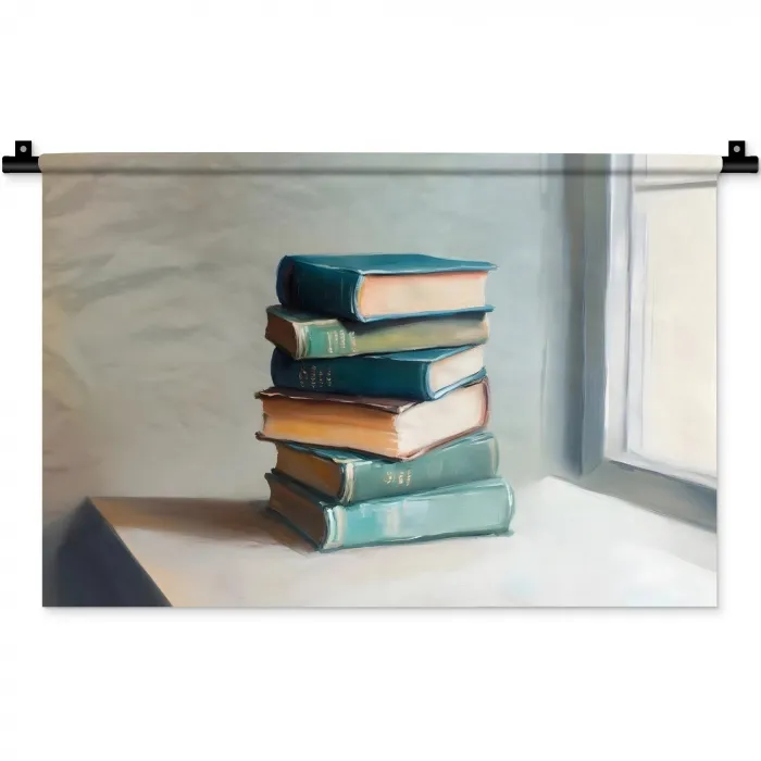 Stapel - Boeken - Groen - Daglicht Wandkleed katoen klein -zz3d