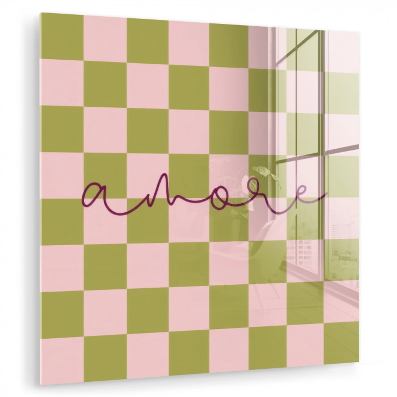 Patroon - Geblokt - Olijfgroen - Amore plexiglas 5mm klein -zzzproduct_nieuw