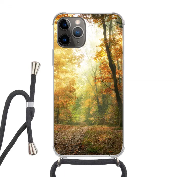 Bos - Herfst - Zon - Landschap - Natuur Hoesje iPhone 12 Pro met koord klein -3d