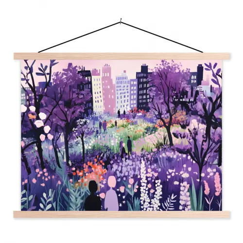 Park - Bomen - Bloemen - Gebouwen textielposter latten blank klein -3d