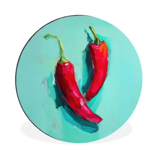 Chilipepers - Geverfd - Rood Wandcirkel aluminium klein -3d