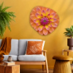 Dahlia - Bloem - Oranje Wandcirkel Organisch Aluminium middel -sfeer4