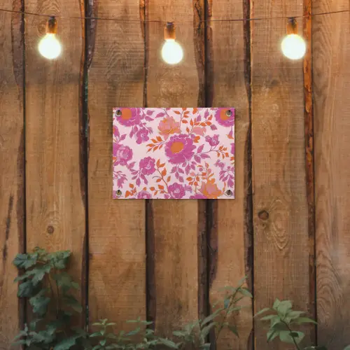 Bloemenpatroon - Roze - Oranje - Bloemen tuinposter los doek klein -sfeer1