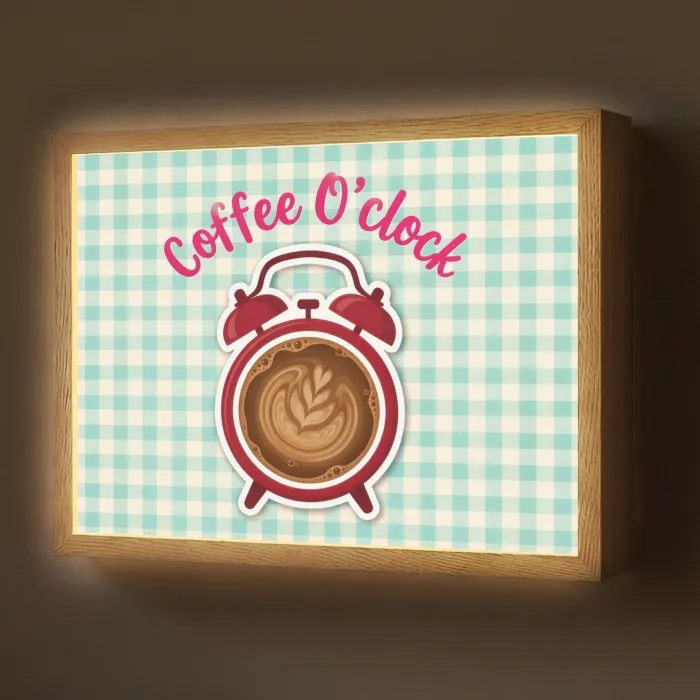 Koffie - Klok - Groen Light Box met batterij (Wandlamp) middel -z3d_website