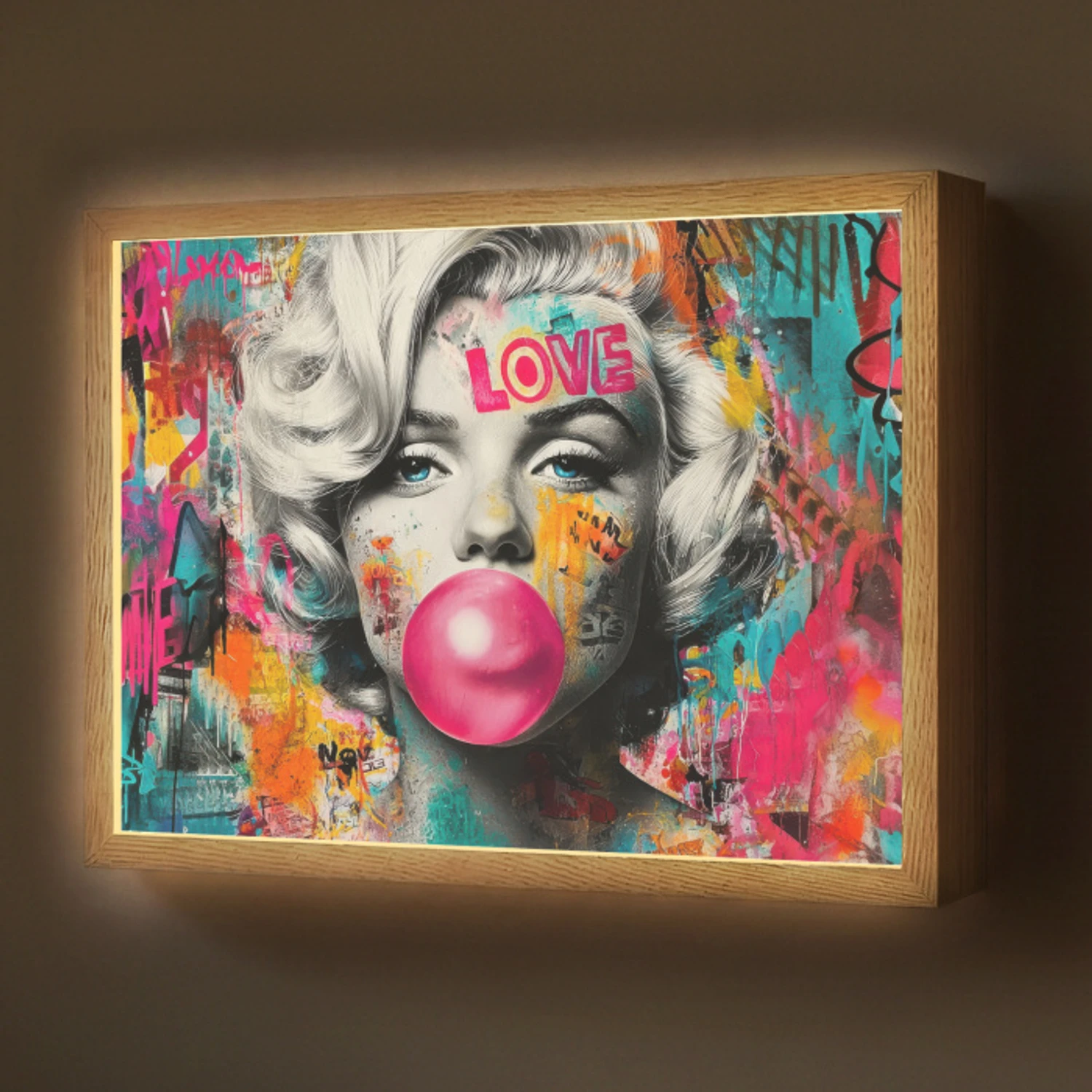 Vrouw - Kauwgom - Graffiti - Neonkleuren Light Box met batterij (Wandlamp) middel -z3d_website