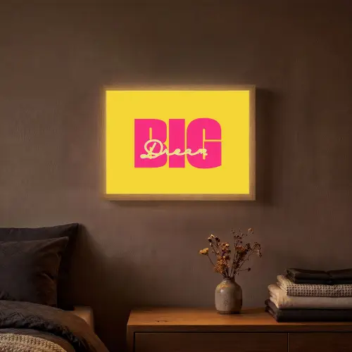 Dream big - Geel - Roze Light Box met batterij (Wandlamp) middel -sfeer4