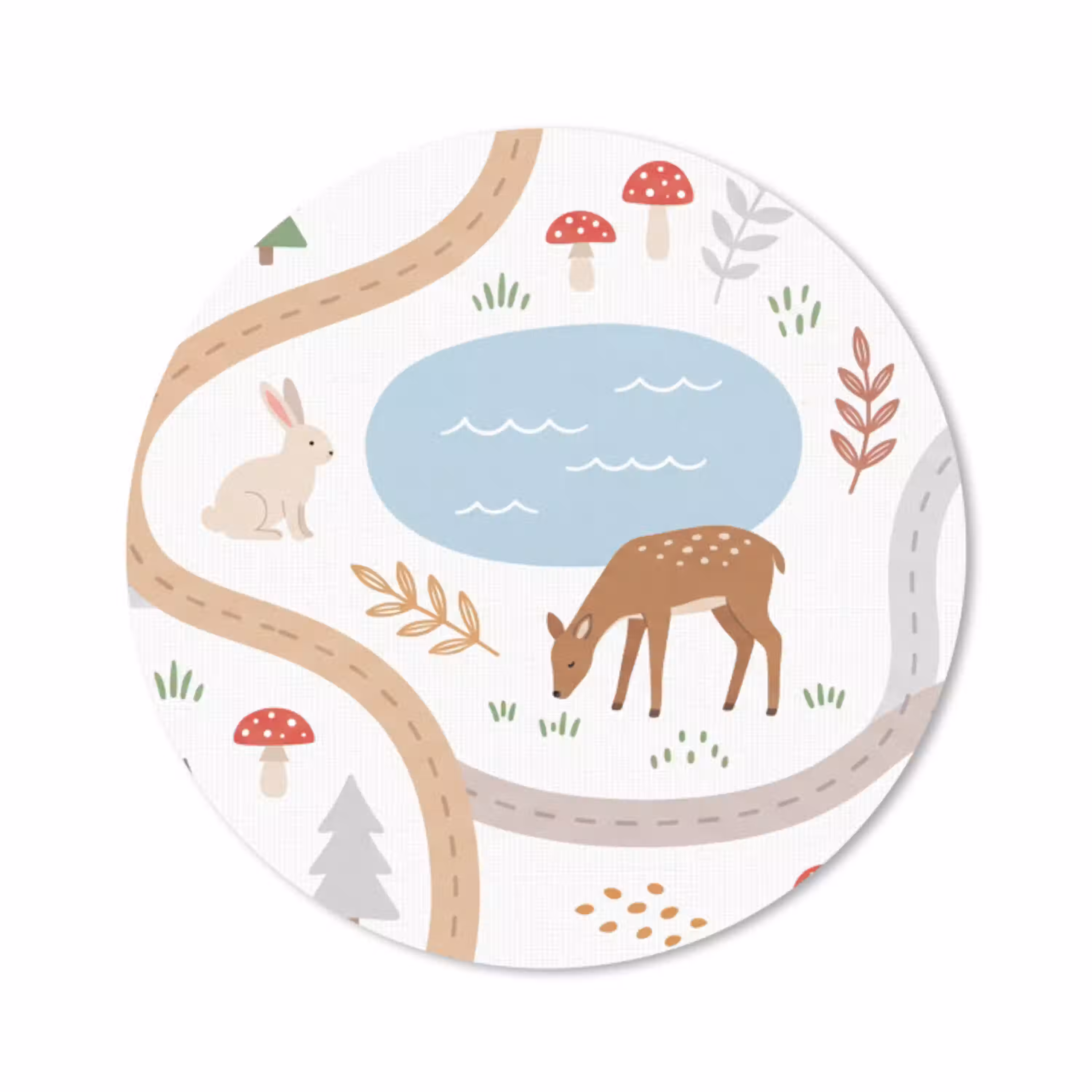 Dieren - Bos - Illustratie Muismat rond klein -3d