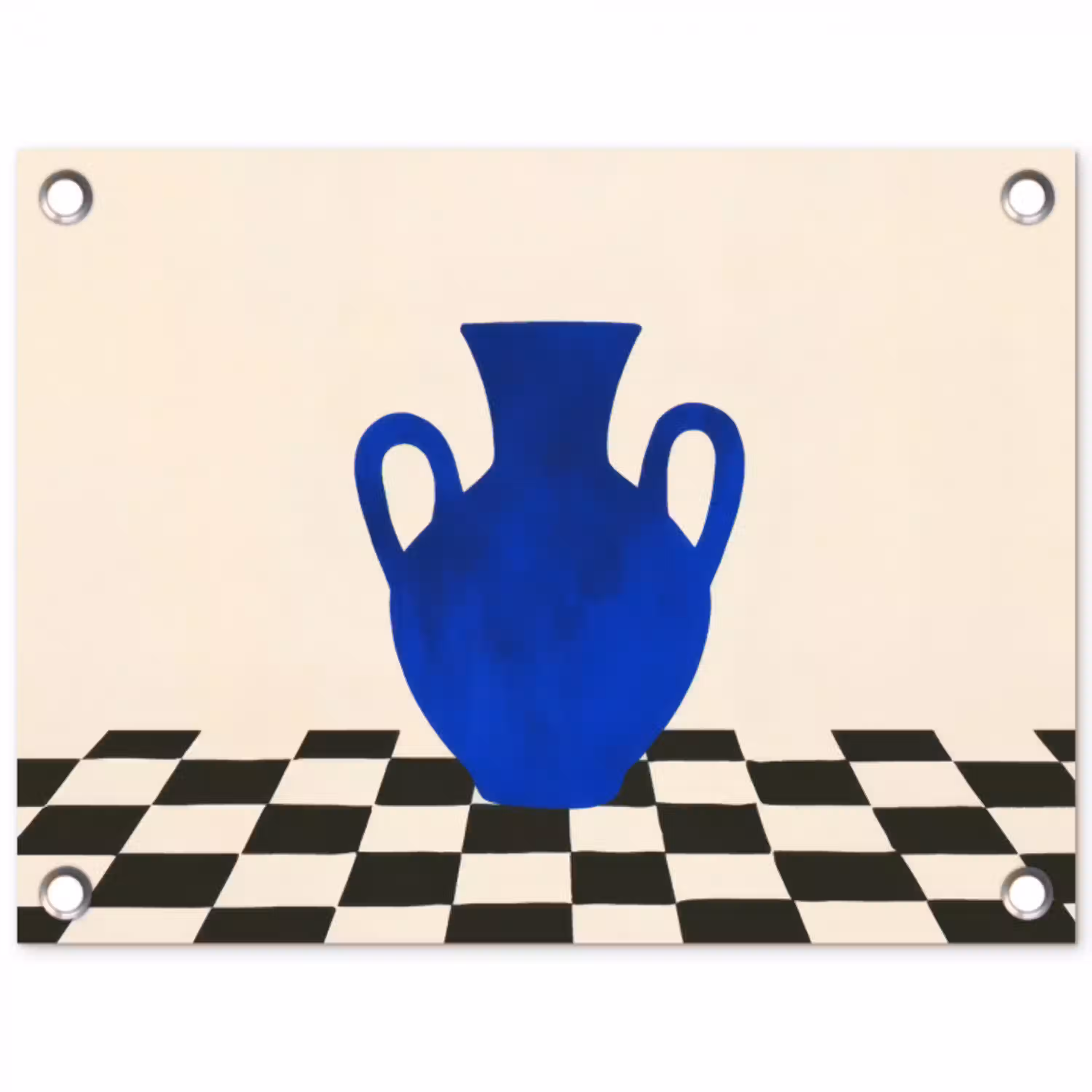 Vaas - Blauw - Geblokt - Modern tuinposter los doek klein -3d