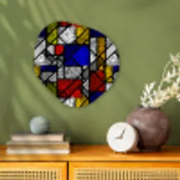 Mondriaan - Glas in lood - Oude Meesters - Kunstwerk - Abstract - Schilderij Wandcirkel Organisch Forex 3mm klein -sfeer2