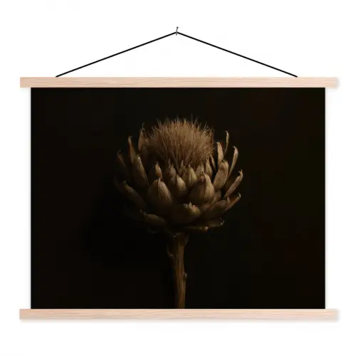 Donkerbruin - Bloem - Textuur - Artisjok textielposter latten blank klein -3d