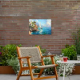 Zeilboot - Rotsen - Kust - Huizen Tuinposter op houten frame 2 cm dik klein -sfeer3