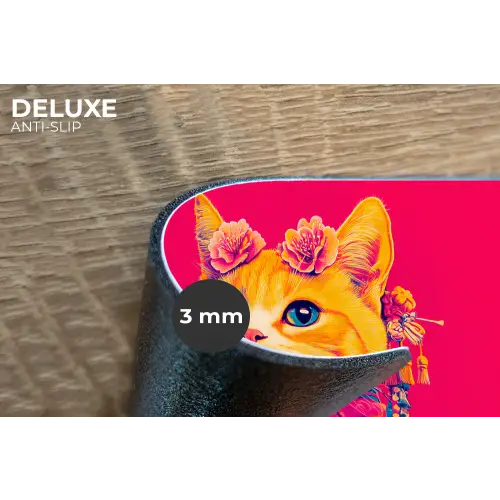 Kat - Kimono - Bloemen - Roze Placemat vinyl groot -closeup