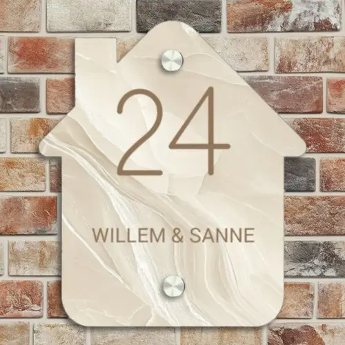Vierkant - Beige - Marmer - Klassiek Naambord Huisje klein -sfeer6