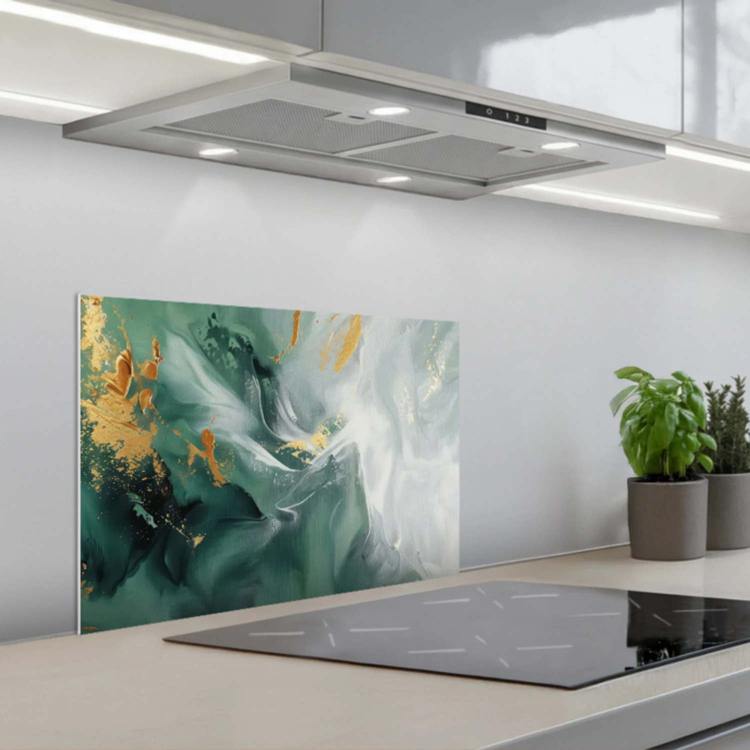 Groen - Modern - Marmer - Abstract keuken achterwand spatscherm klein -3d_schuin