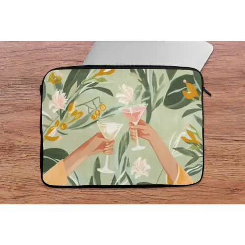 Glazen - Proosten - Bladeren - Groen laptophoes neopreen klein -tafel