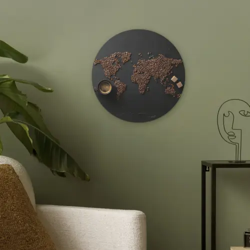 Wereldkaart - Espresso - Zwart Akoestische PET Vilt - Rond klein -sfeer2