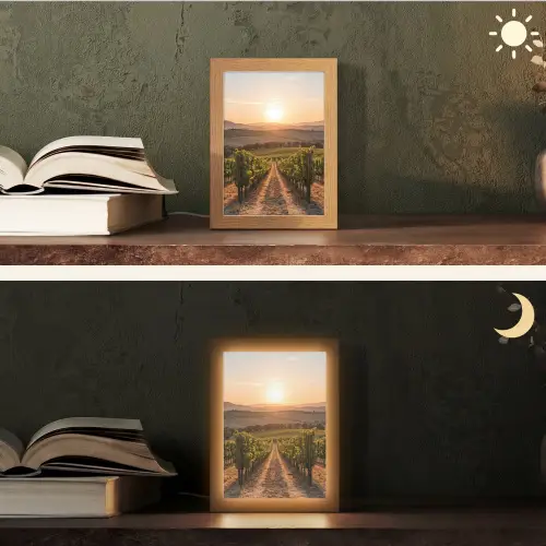 Wijngaard - Zonsondergang - Landschap Light Box met kabel (Tafellamp) klein -sfeer3