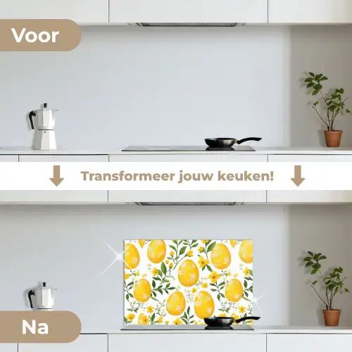Bloemen - Paaseieren - Geel keuken achterwand spatscherm klein -voor_na_NL