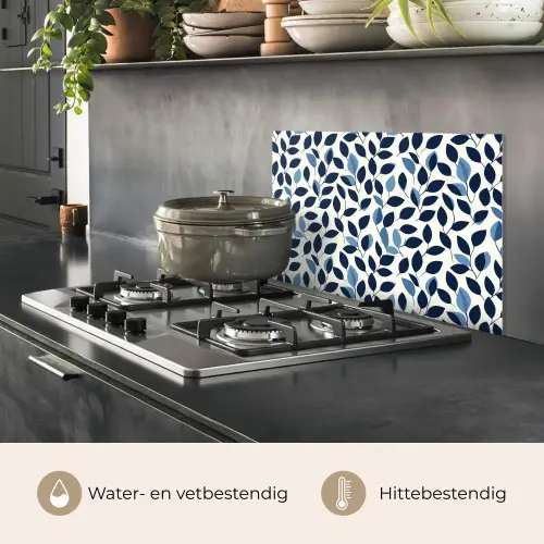 Grafisch - Bladmotief - Diepblauw keuken achterwand spatscherm klein 900 -usp_NL