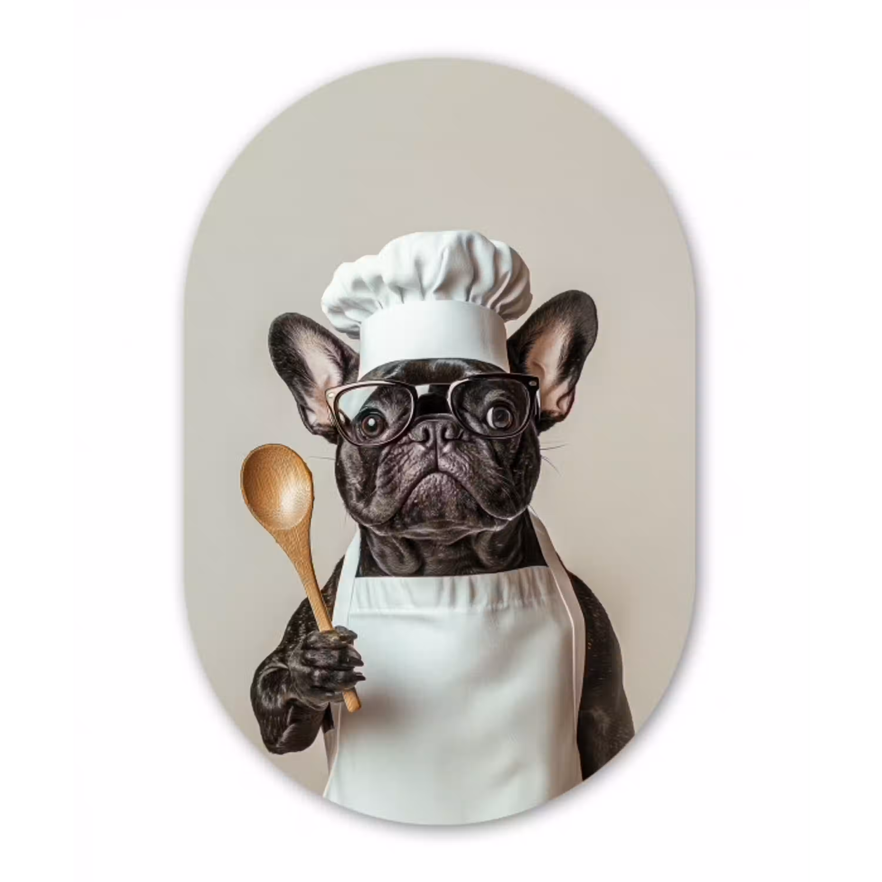 Bril - Hond - Kok Wandcirkel Ovaal Aluminium middel -3d