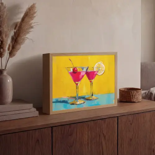 Glazen - Cocktail - Citroen - Kers Light Box met batterij (Wandlamp) middel -sfeer2