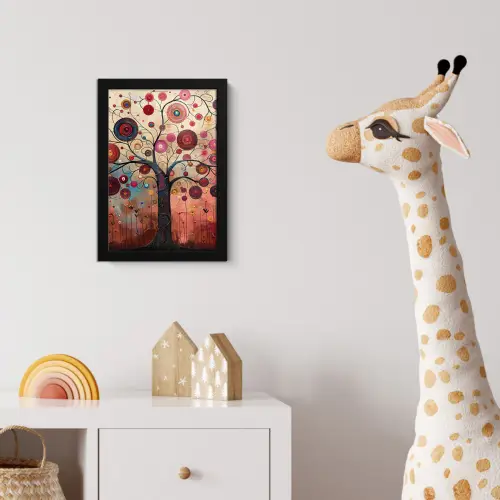 Levensboom - Bloemen - Roze - Hippie - Kunst fotolijst zwart zonder passe partout klein -usfeer4_kinderkamer