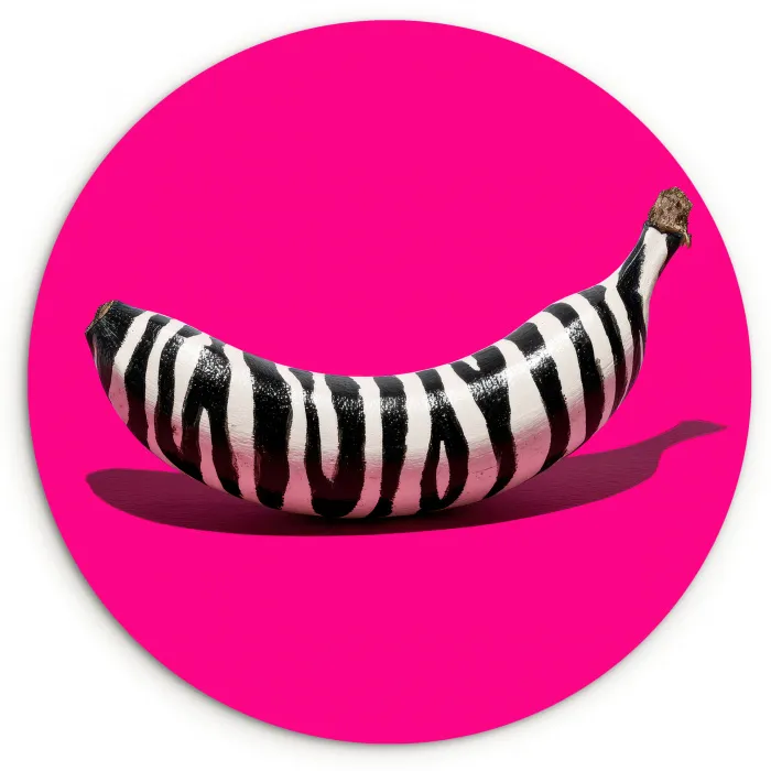 Banaan - Zebraprint - Roze Wandcirkel kunststof plaat 5mm dik klein -3d