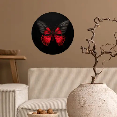 Vlinder - Rood - Contrast Wandcirkel behangsticker klein -sfeer1