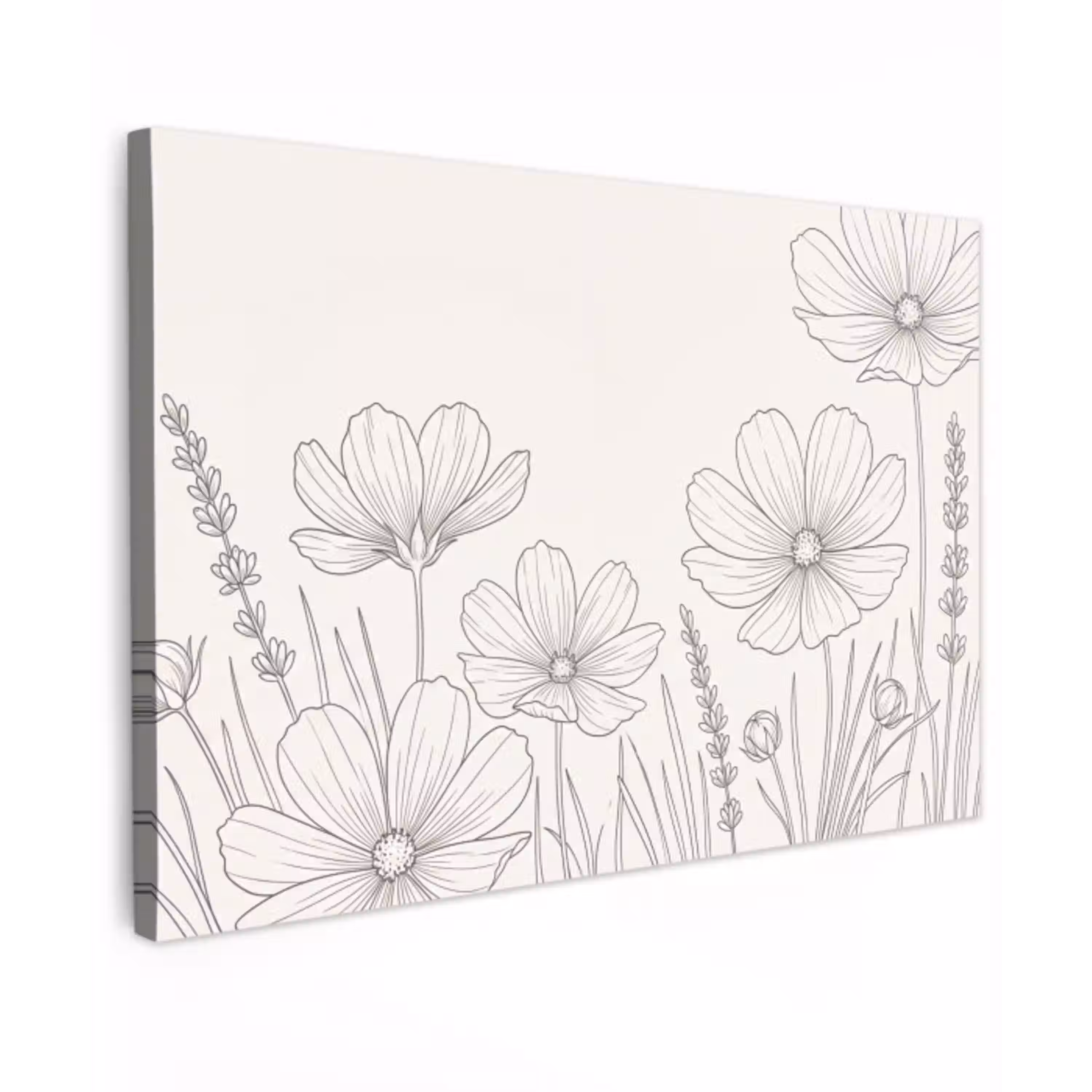 Minimalistisch - Modern - Bloemen - Beige canvas 2cm klein -z3d