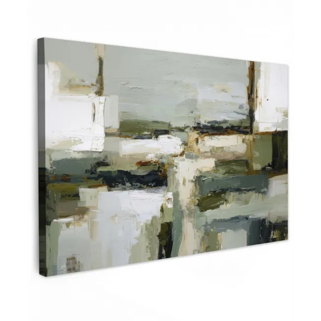 Buiten canvas - Penseelstreken - Groen - Abstract - Japandi