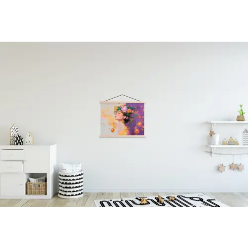Abstract - Vrouw - Bloemenkroon - Goud textielposter latten blank klein -kinderkamer