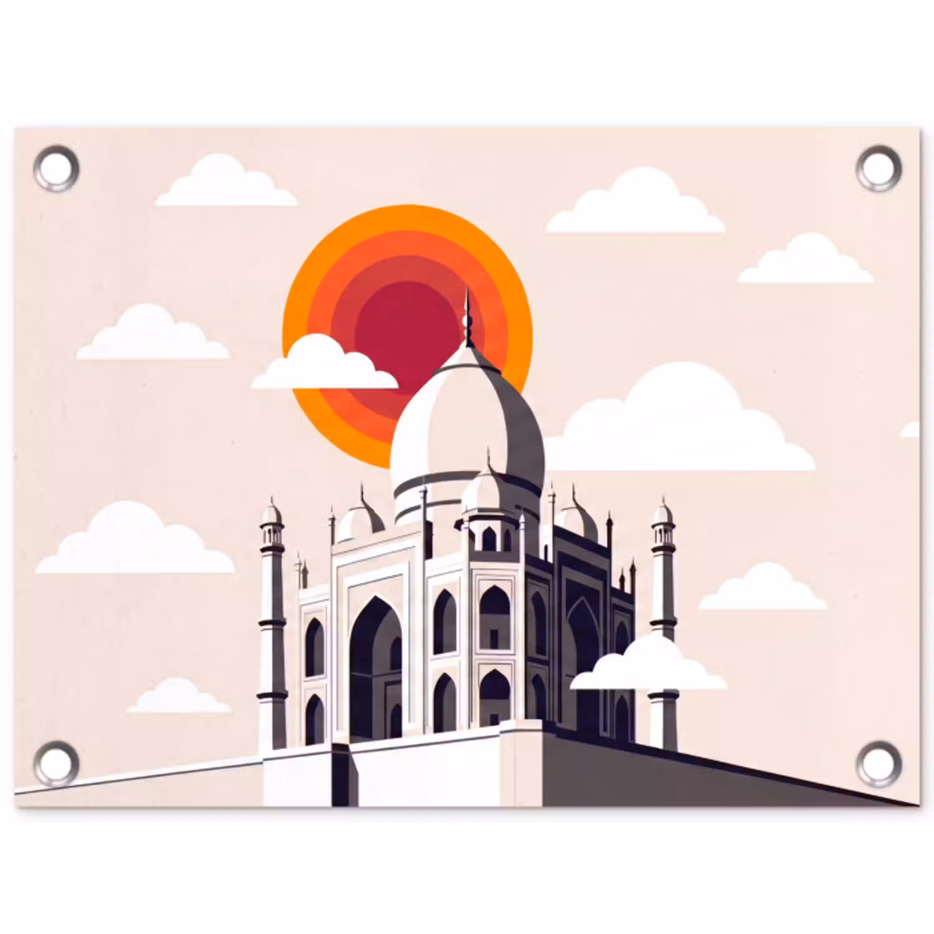 Taj Mahal - Zon - Koepel - Architectuur - India - Grafisch tuinposter los doek klein -3d