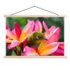 Tropische vogel tussen roze bloem textielposter latten blank klein -3d