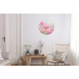 Tulpen - Veld - Lente - Roze Wandcirkel aluminium klein -woonkamer