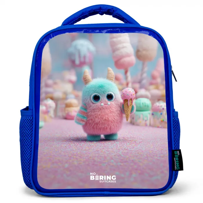 Zoet Monstersnoep Avontuur Kinderrugzak - Blauw middel -3d