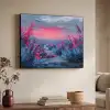 Schilderij - Zonsondergang - Bloemen - Rivier Textielframe - compleet frame klein -sfeer3
