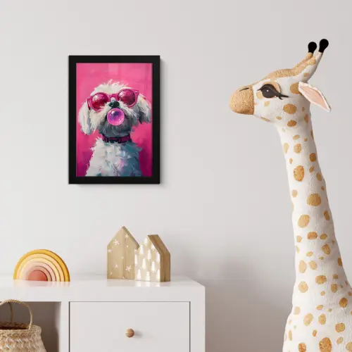 Pink - Hond - Bubbel fotolijst zwart zonder passe partout klein -usfeer4_kinderkamer