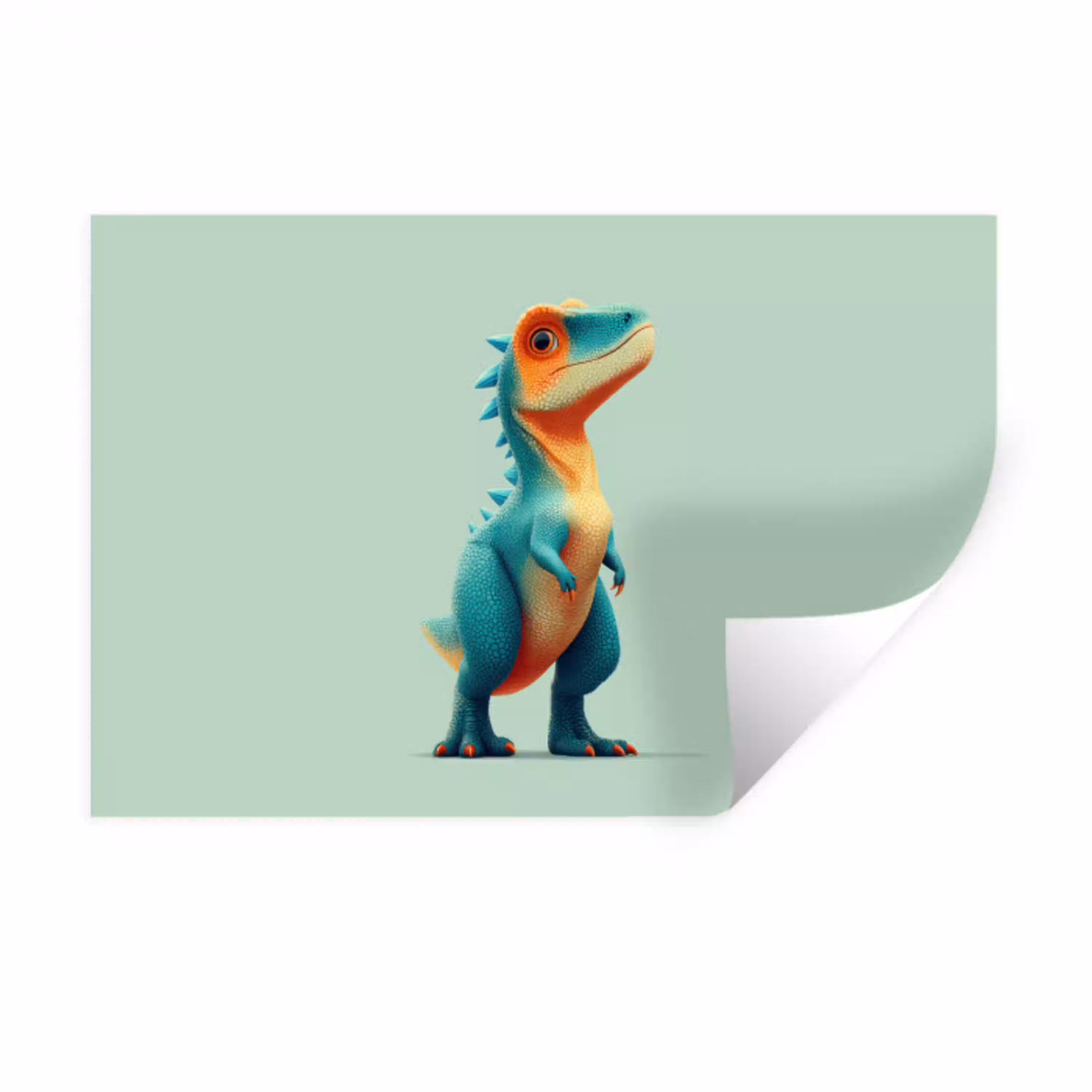 Cartoon - Dino - Oranje - Stekels Muursticker klein -3d