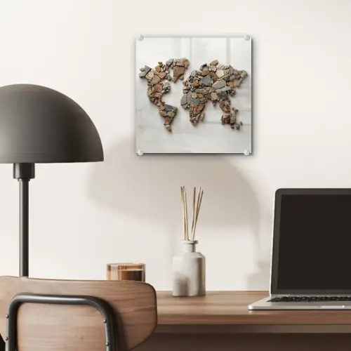 Wereldkaart - Stenen - Wit plexiglas 5mm klein -sfeer6