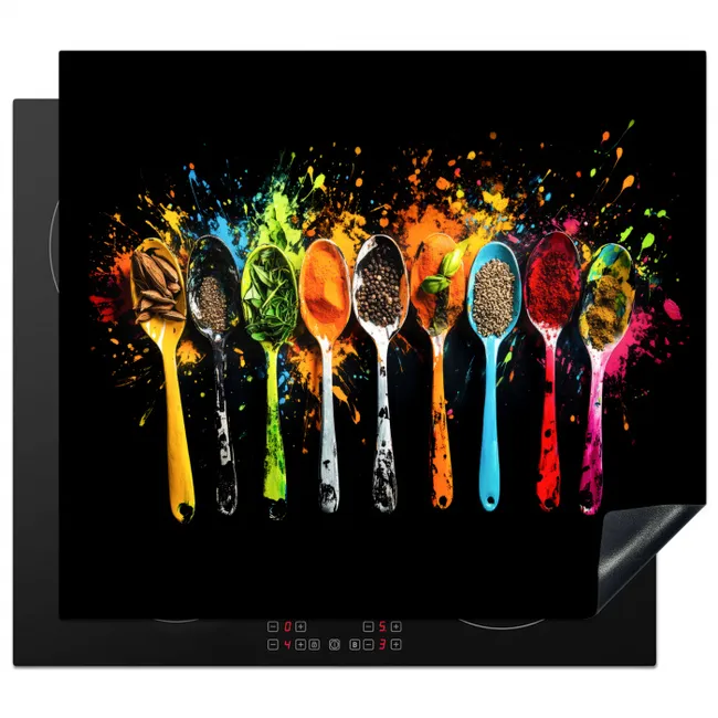 Lepels - Kruiden - Modern - Graffiti - Verf - Kleurrijk Inductie beschermer vinyl 3mm middel -3d