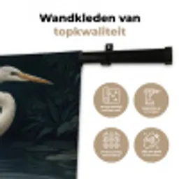 Reiger - Water - Natuur - Modern - Wit Wandkleed katoen klein -sfeer2