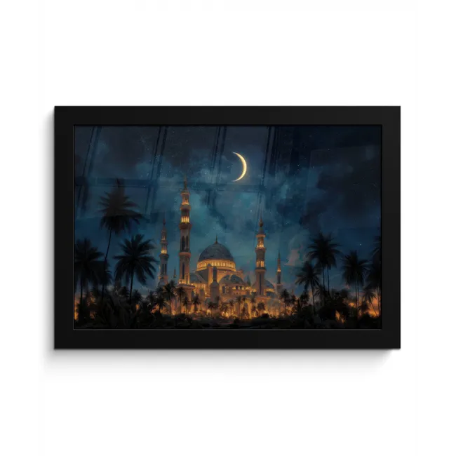 Sterrenhemel - Maan - Palmbomen fotolijst zwart zonder passe partout klein -3d