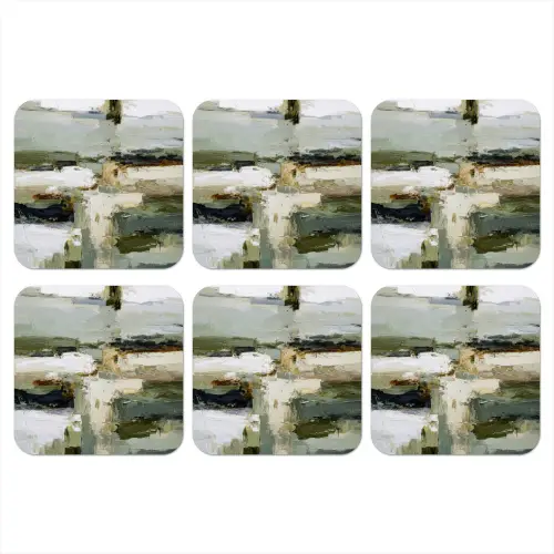 Penseelstreken - Groen - Abstract - Japandi onderzetter kurk middel -3d