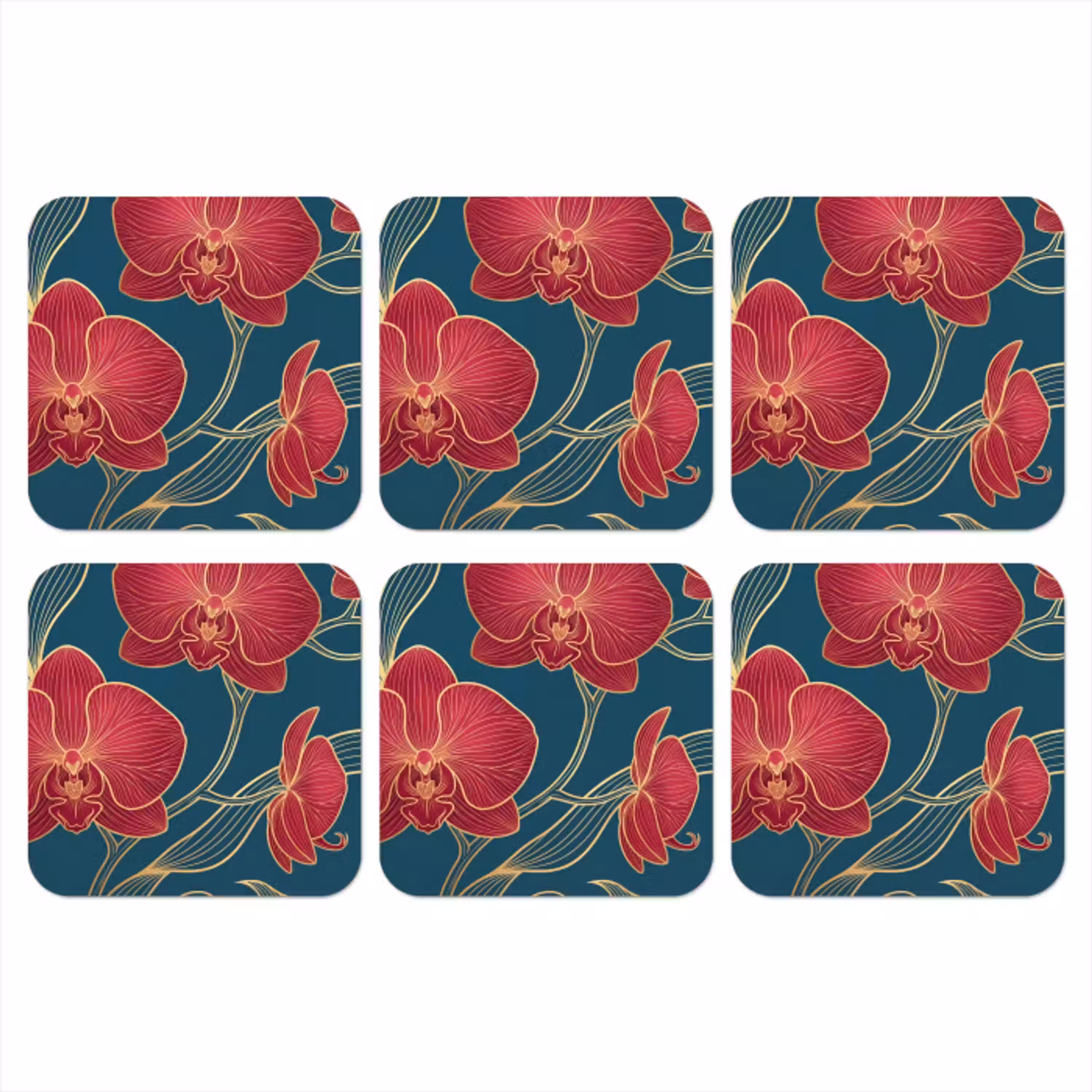 Bloemen - Rood - Goud onderzetter kurk middel -3d