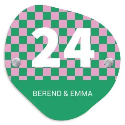 Groen - Roze - Blokjes - Klassiek Naambord Organisch middel -3d