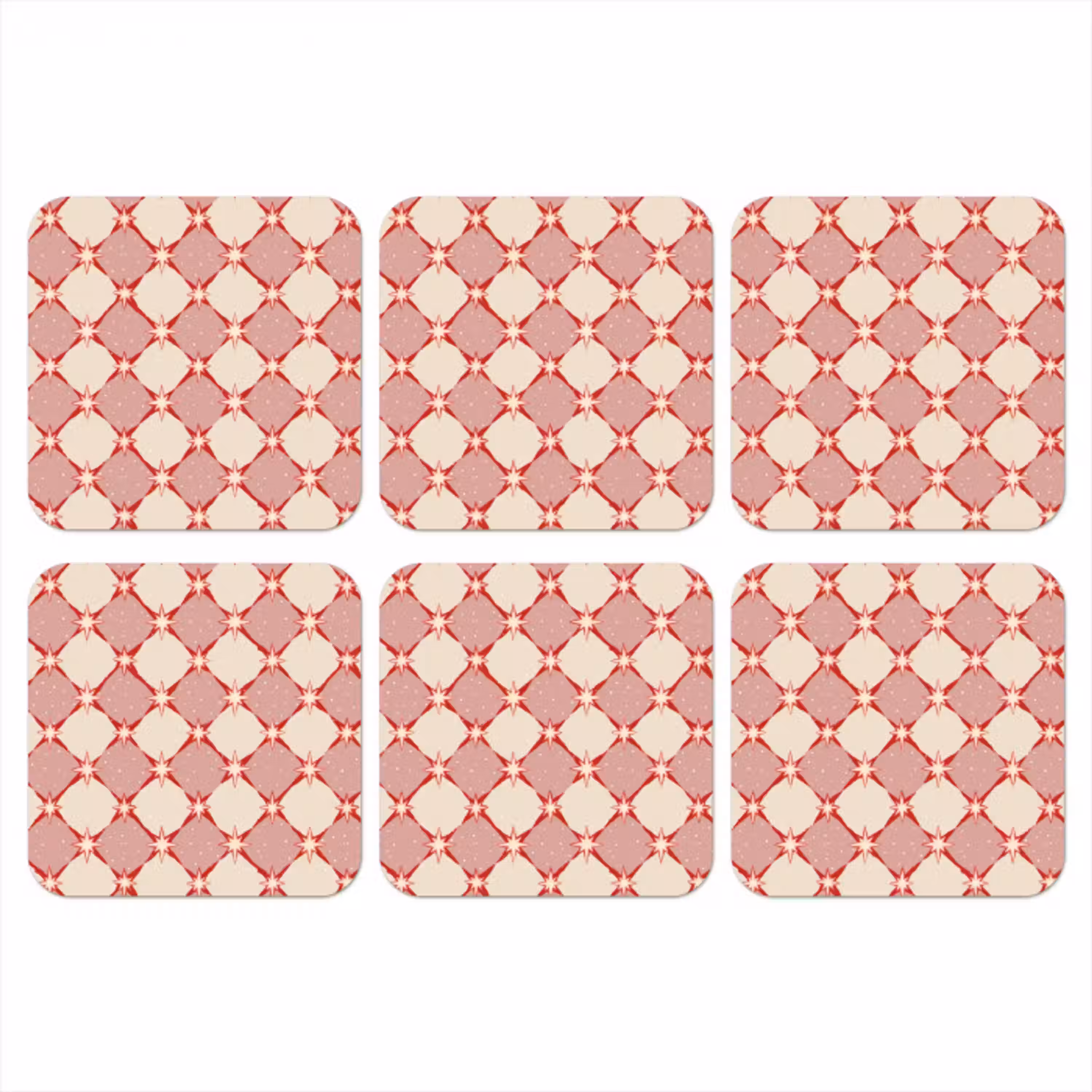 Ruiten - Sterren - Vintage - Oudroze - Rood onderzetter kurk middel 366 -3d