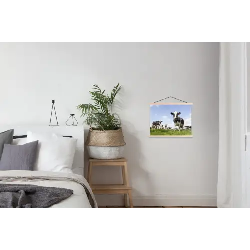 Koeien - Gras - Dieren - Zon - Boerderij textielposter latten blank klein -woonkamer